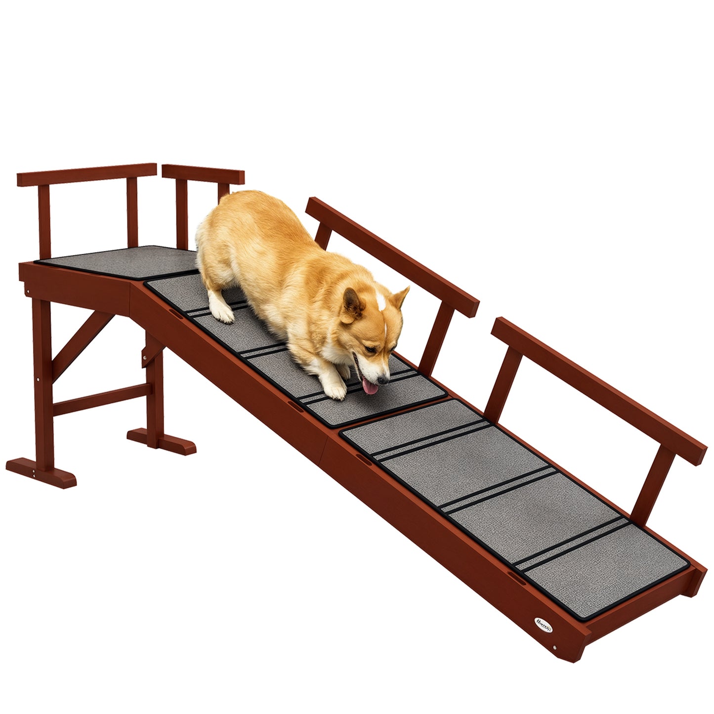 Wooden Dog Ramp with Removable Guardrails, Non-Slip Surface, 60" Long, Brown