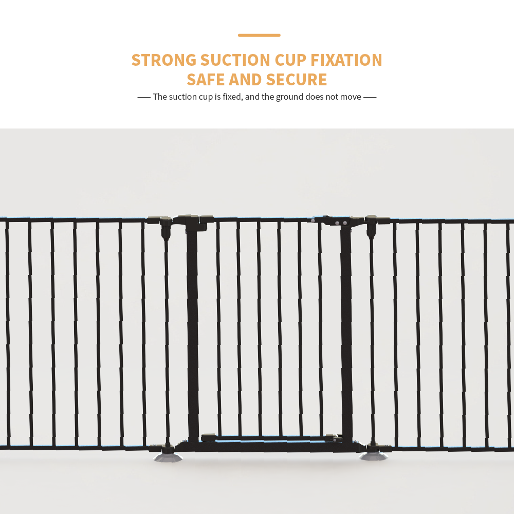 190" Extra Wide Black Fence With Door Metal Safety Gate For Pet/Dog, Max Length 190", 8-Panel