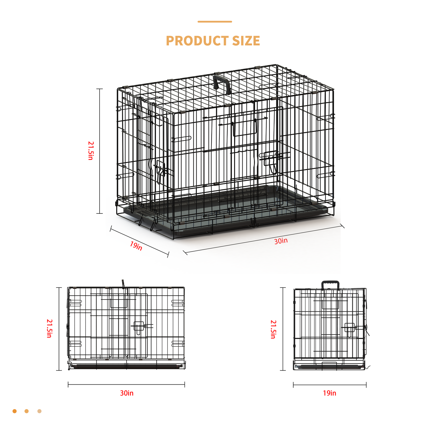 30-inch Black wire dog cage double lock mechanism double door single handle Single bolt