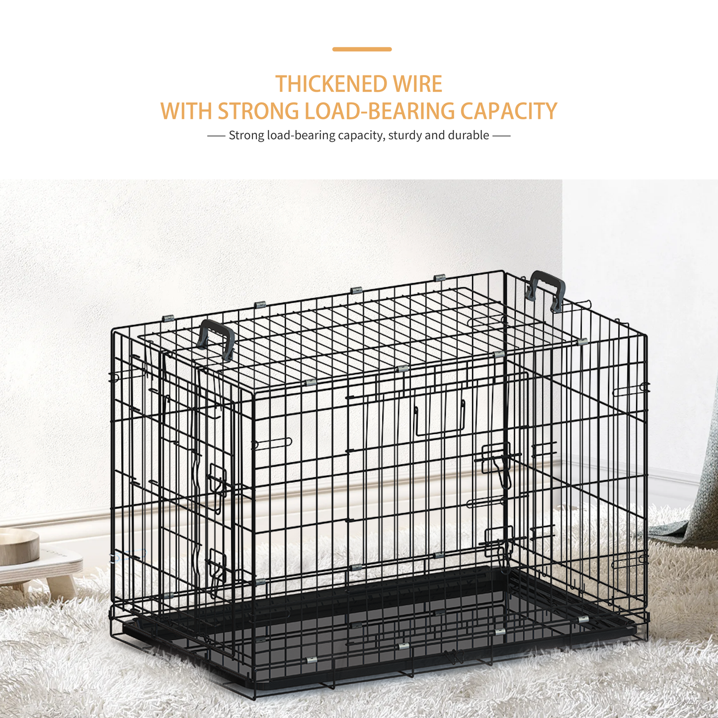 36 inches Black wire dog cage double lock mechanism two doors two handles Double bolt