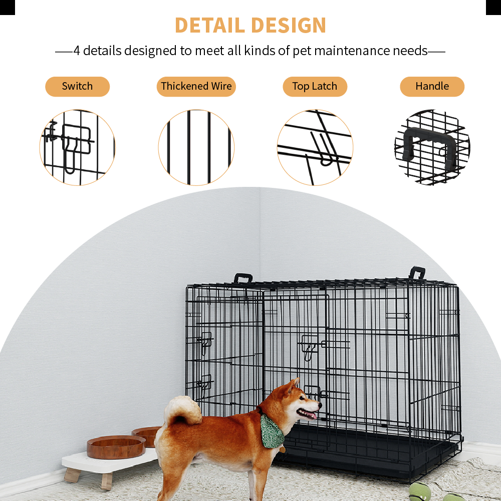 36 inches Black wire dog cage double lock mechanism two doors two handles Double bolt