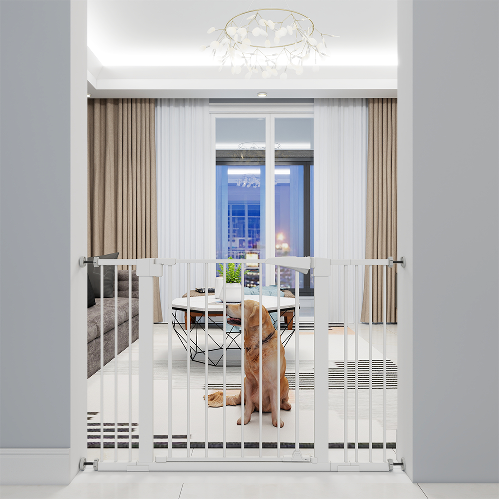 30 "high White child safety gate for baby door barrier with 7+14+14CM extensions