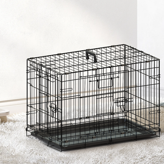 30-inch Black wire dog cage double lock mechanism double door single handle Single bolt