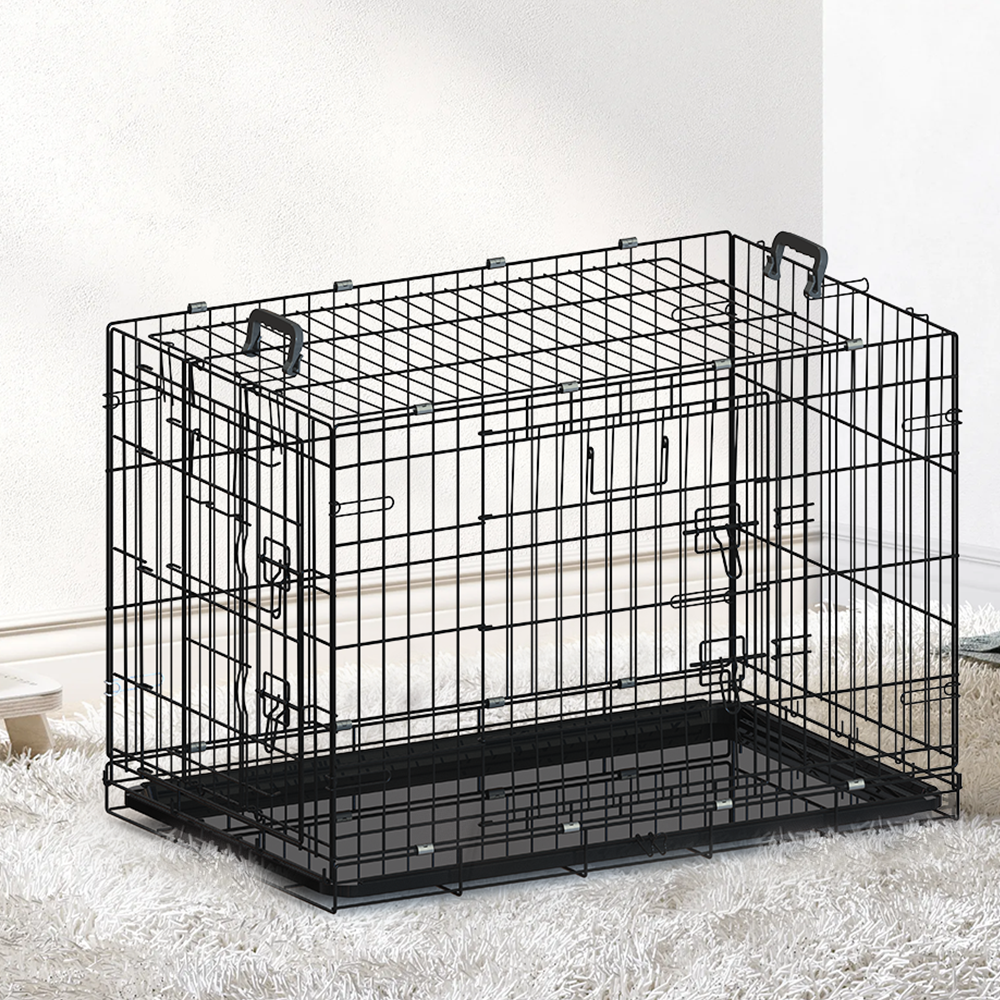 36 inches Black wire dog cage double lock mechanism two doors two handles Double bolt