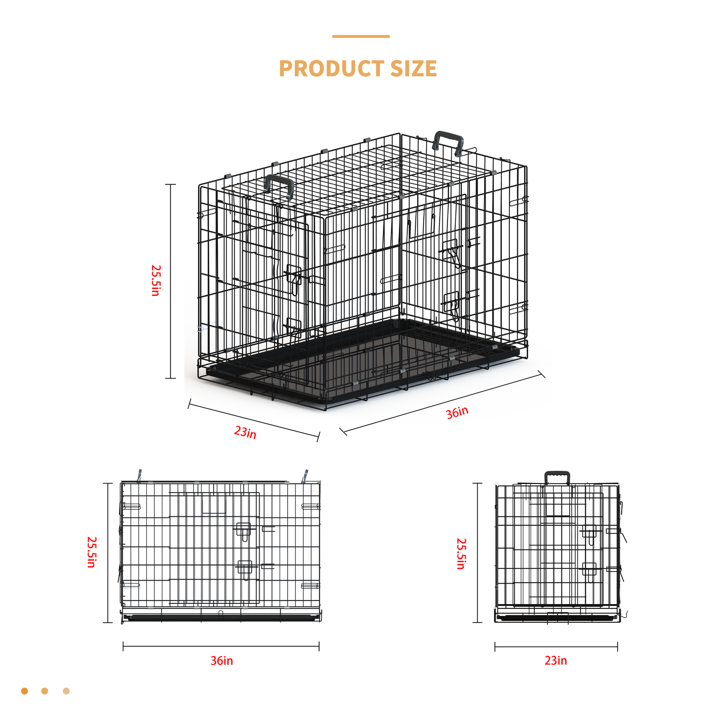 36 inches Black wire dog cage double lock mechanism two doors two handles Double bolt