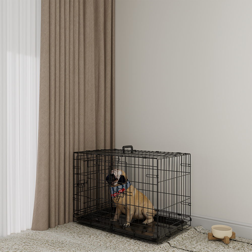 30-inch Black wire dog cage double lock mechanism double door single handle Single bolt