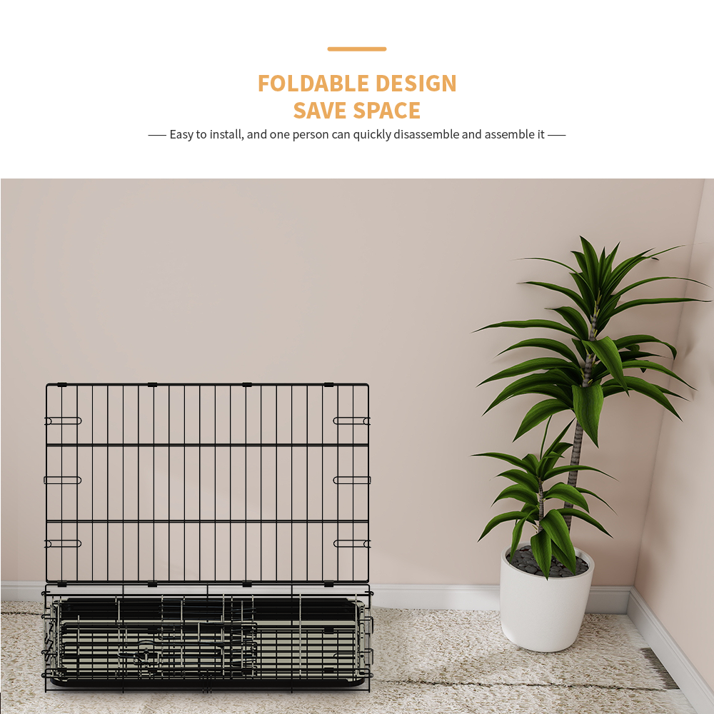 30-inch Black wire dog cage double lock mechanism double door single handle Single bolt