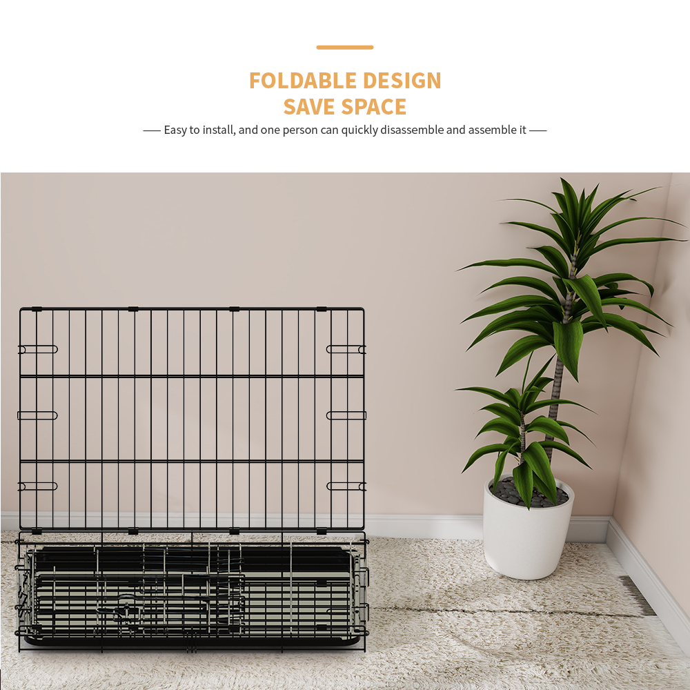 36 inches Black wire dog cage double lock mechanism two doors two handles Double bolt