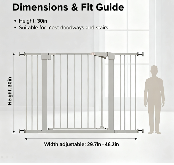 30 "high White child safety gate for baby door barrier with 7+14+14CM extensions