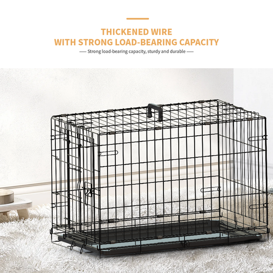 30-inch Black wire dog cage double lock mechanism double door single handle Single bolt