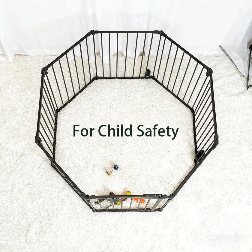 190" Extra Wide Black Fence With Door Metal Safety Gate For Pet/Dog, Max Length 190", 8-Panel