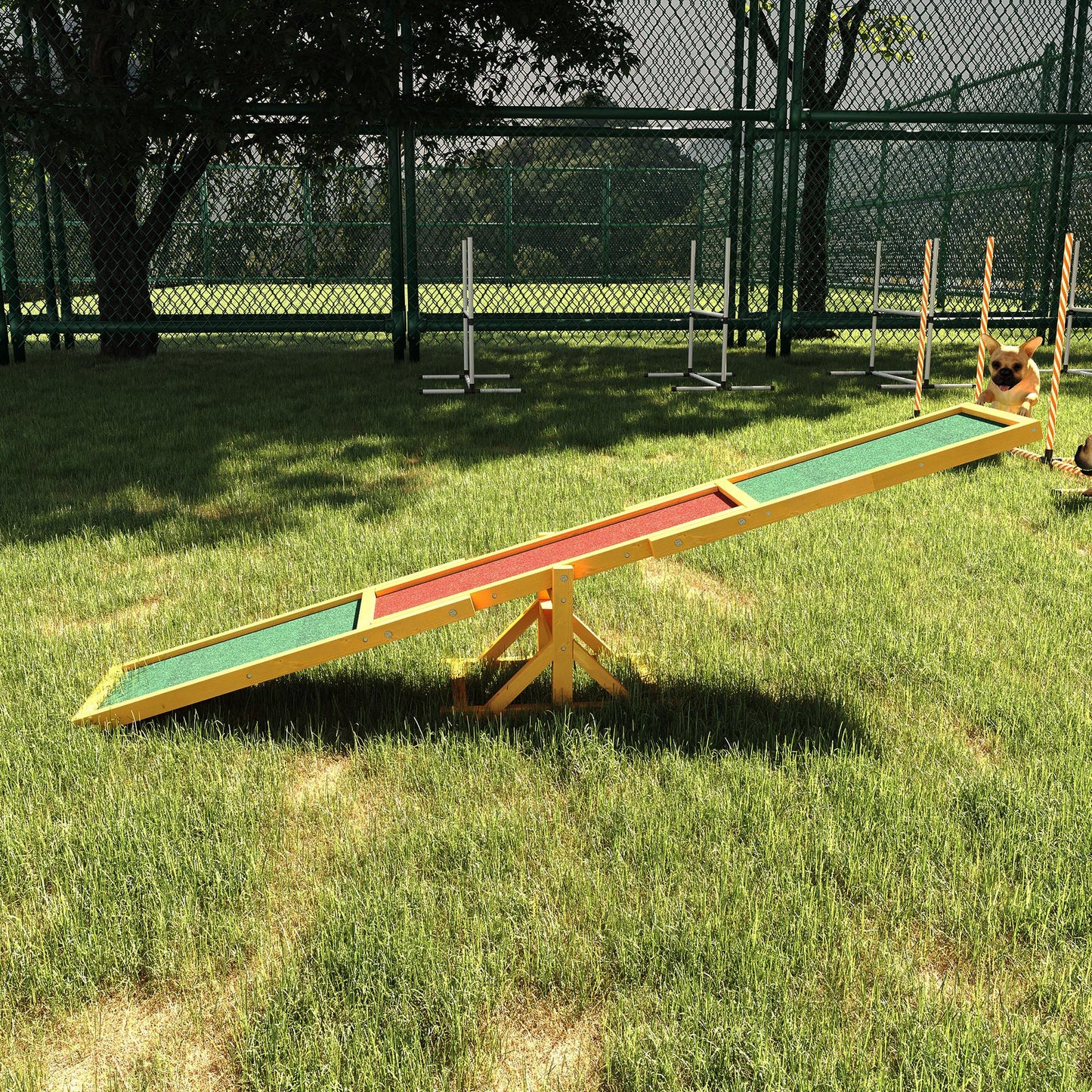 Wooden Dog Agility Seesaw for Training and Exercise, Platform Equipment Run Game Toy, Weather Resistant Pet Supplies, 71" L x 12" W x 12" H, Natural
