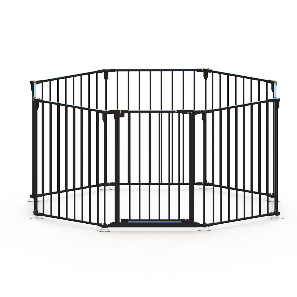 190" Extra Wide Black Fence With Door Metal Safety Gate For Pet/Dog, Max Length 190", 8-Panel