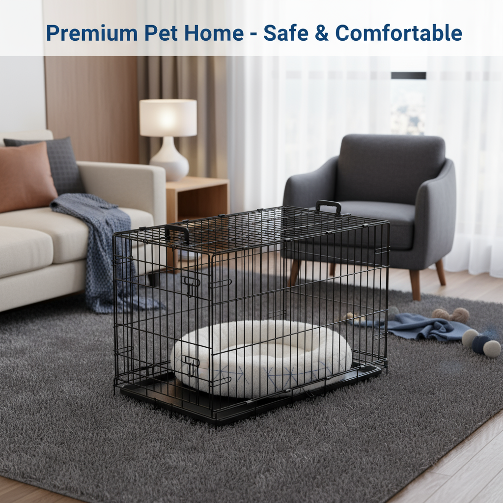 36 inches Black wire dog cage double lock mechanism two doors two handles Double bolt