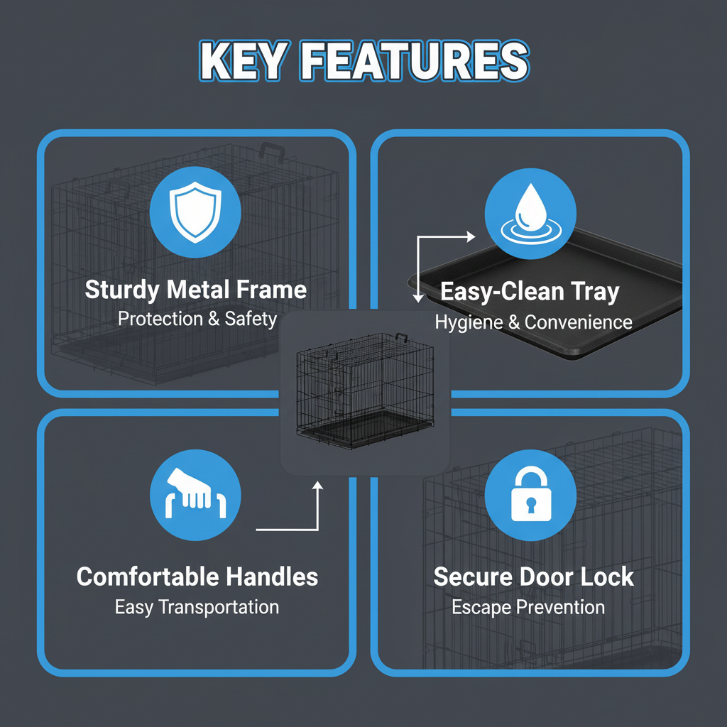 36 inches Black wire dog cage double lock mechanism two doors two handles Double bolt