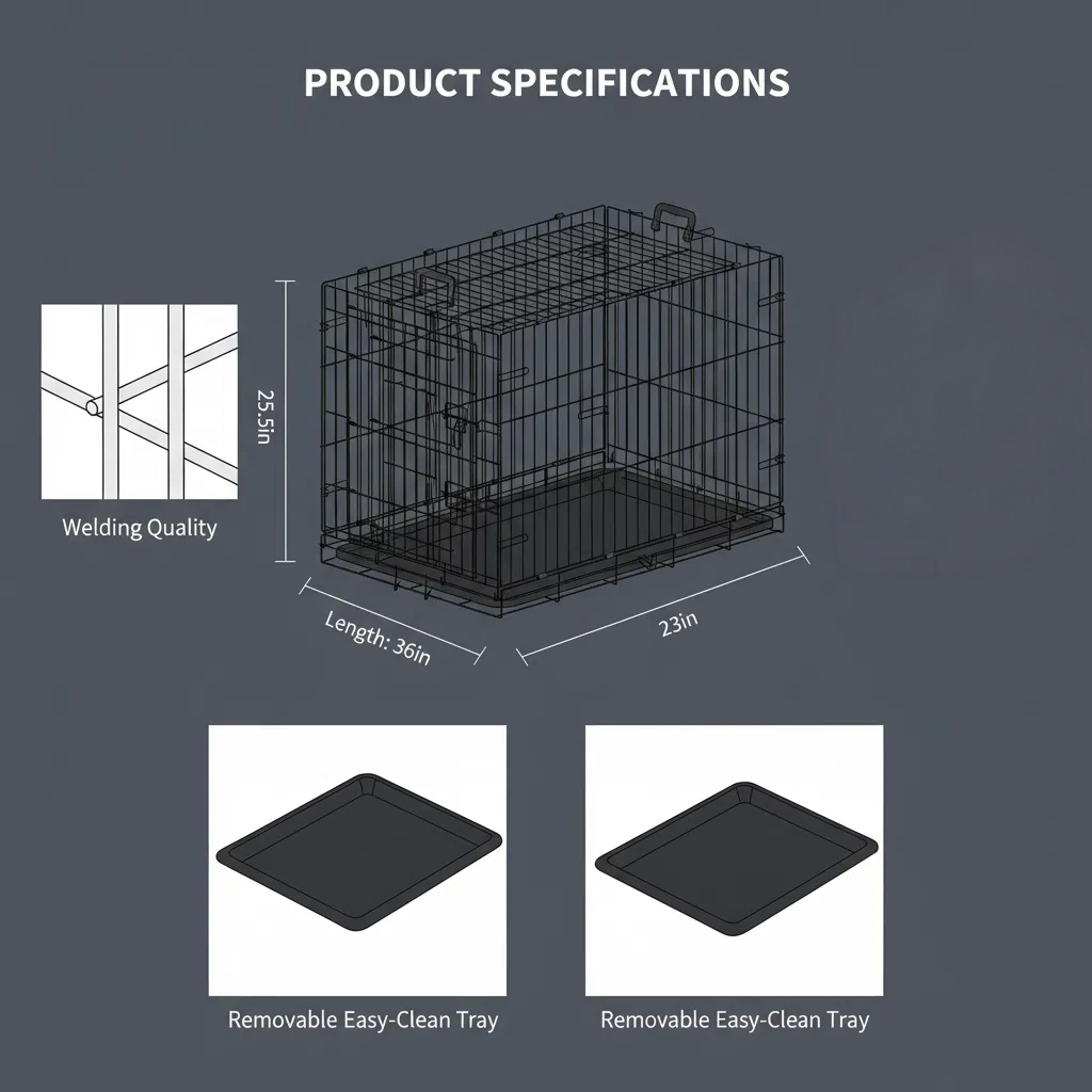 36 inches Black wire dog cage double lock mechanism two doors two handles Double bolt