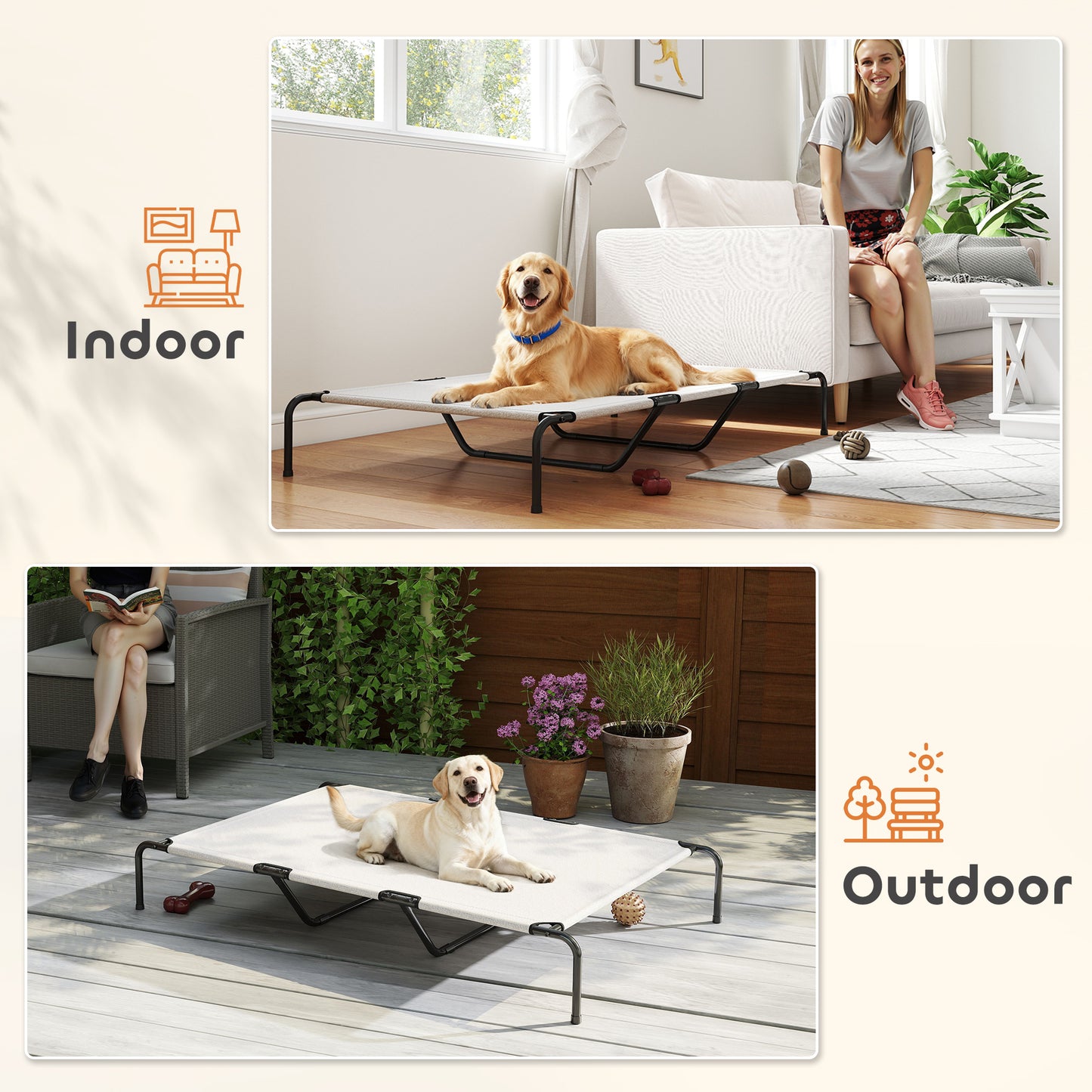 Elevated Dog Bed for Large Breeds Beige 60"L
