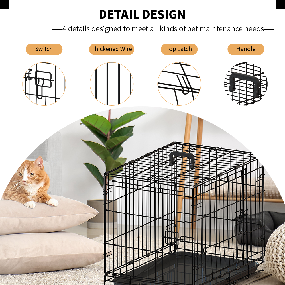 30-inch Black wire dog cage double lock mechanism double door single handle Single bolt