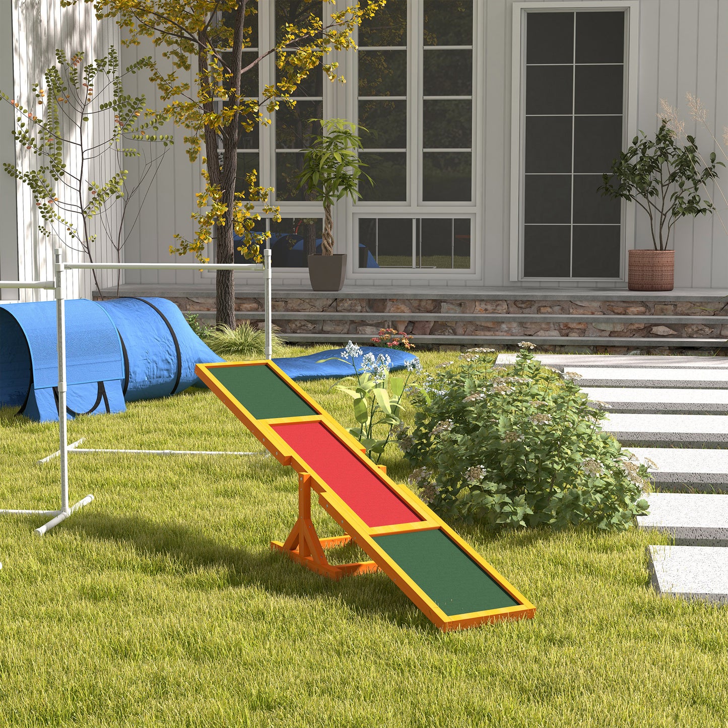 Wooden Dog Agility Seesaw for Training and Exercise, Platform Equipment Run Game Toy, Weather Resistant Pet Supplies, 71" L x 12" W x 12" H, Natural