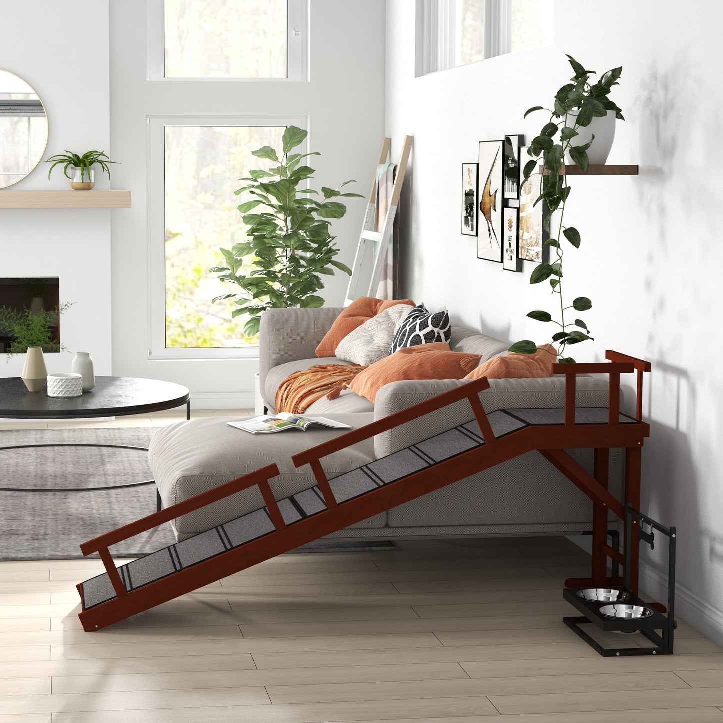 Wooden Dog Ramp with Removable Guardrails, Non-Slip Surface, 73" Long, Brown