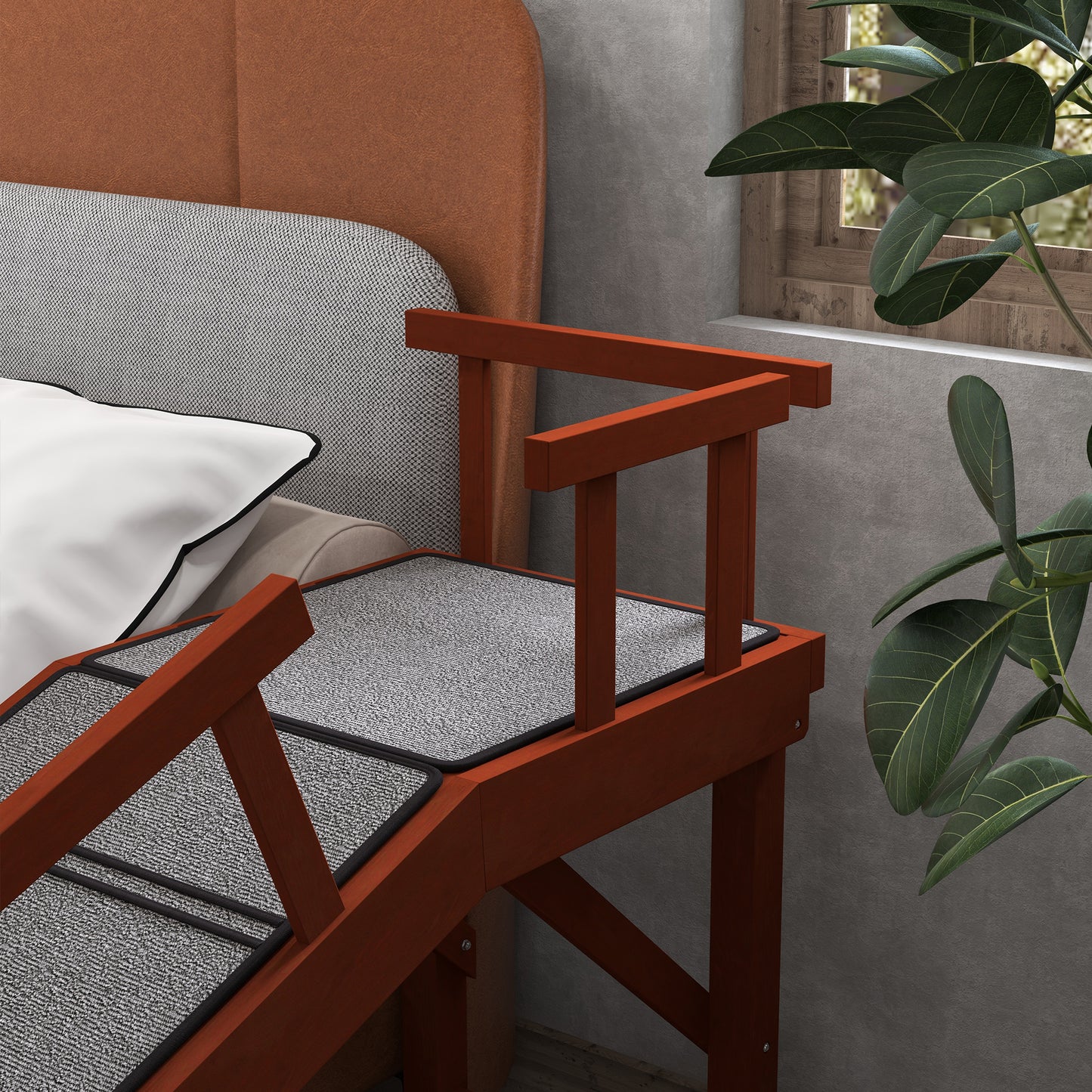 Wooden Dog Ramp with Removable Guardrails, Non-Slip Surface, 73" Long, Brown