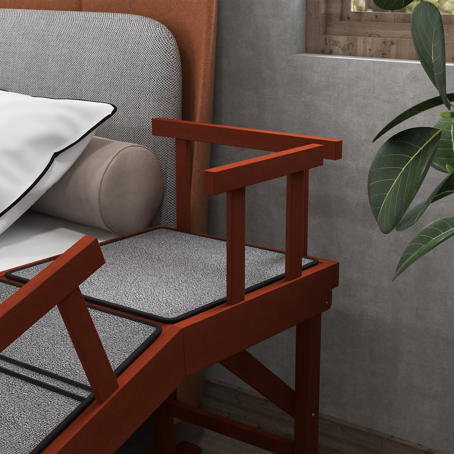 Wooden Dog Ramp with Removable Guardrails, Non-Slip Surface, 60" Long, Brown