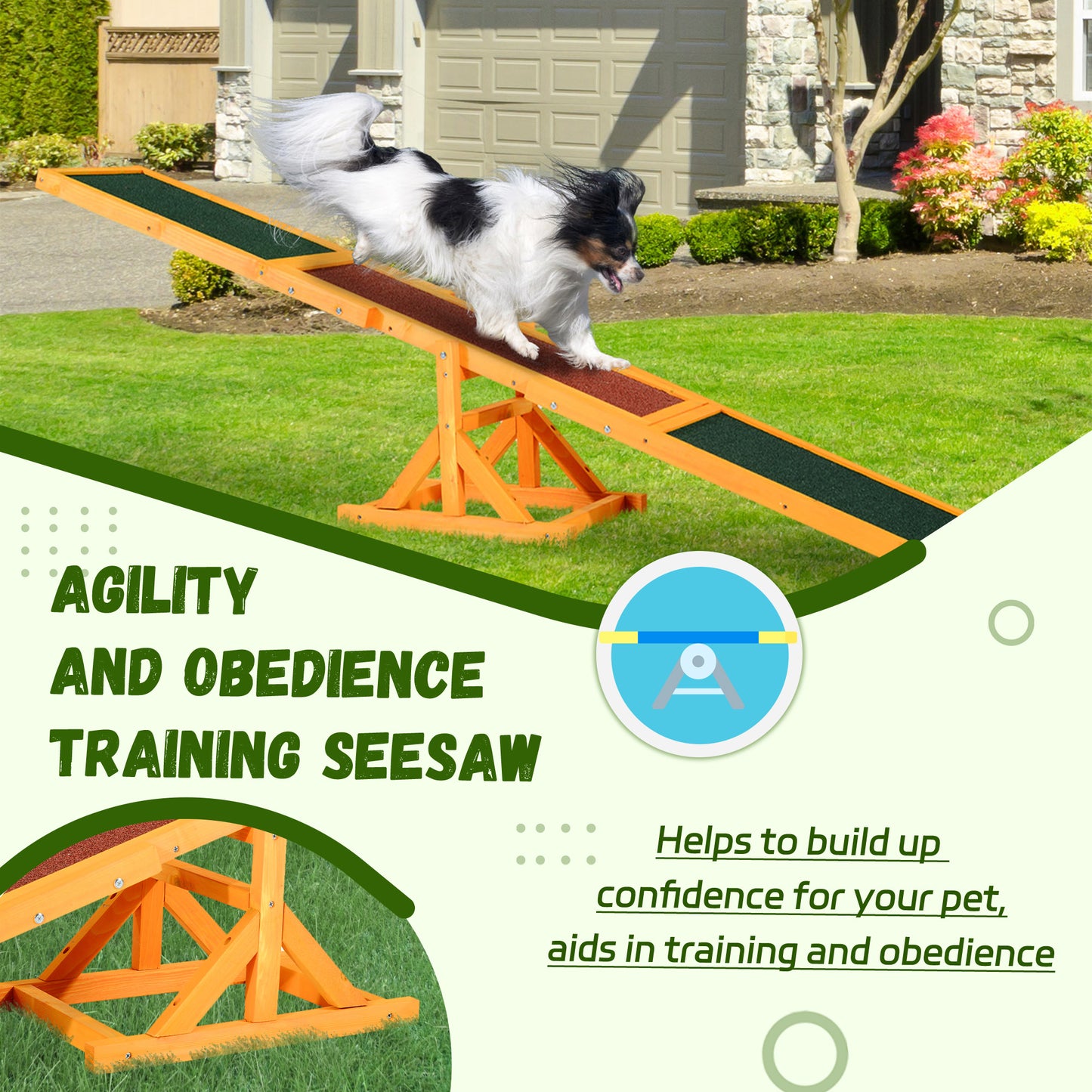 Wooden Dog Agility Seesaw for Training and Exercise, Platform Equipment Run Game Toy, Weather Resistant Pet Supplies, 71" L x 12" W x 12" H, Natural