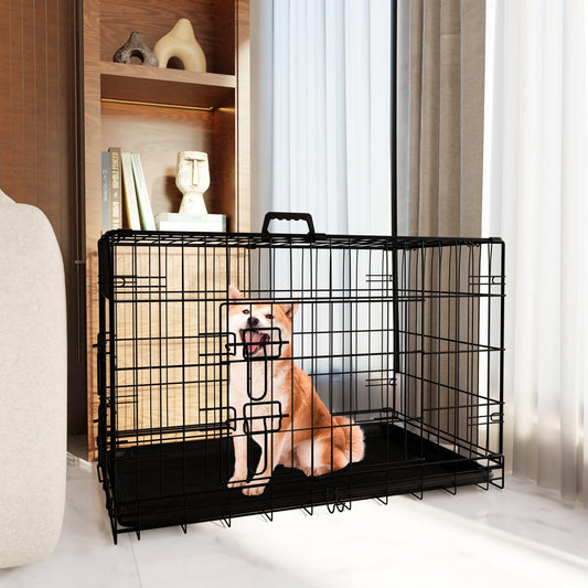 36 Inch Medium Dog Cage with Divider and Plastic Leak-Proof Pan Tray