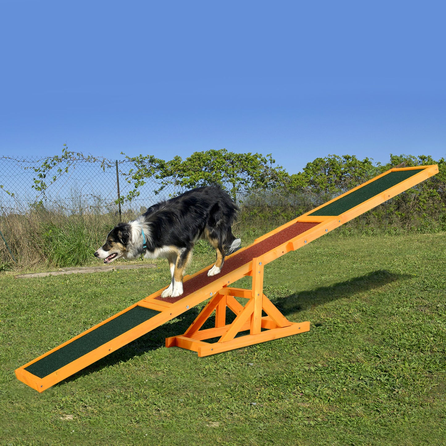 Wooden Dog Agility Seesaw for Training and Exercise, Platform Equipment Run Game Toy, Weather Resistant Pet Supplies, 71" L x 12" W x 12" H, Natural