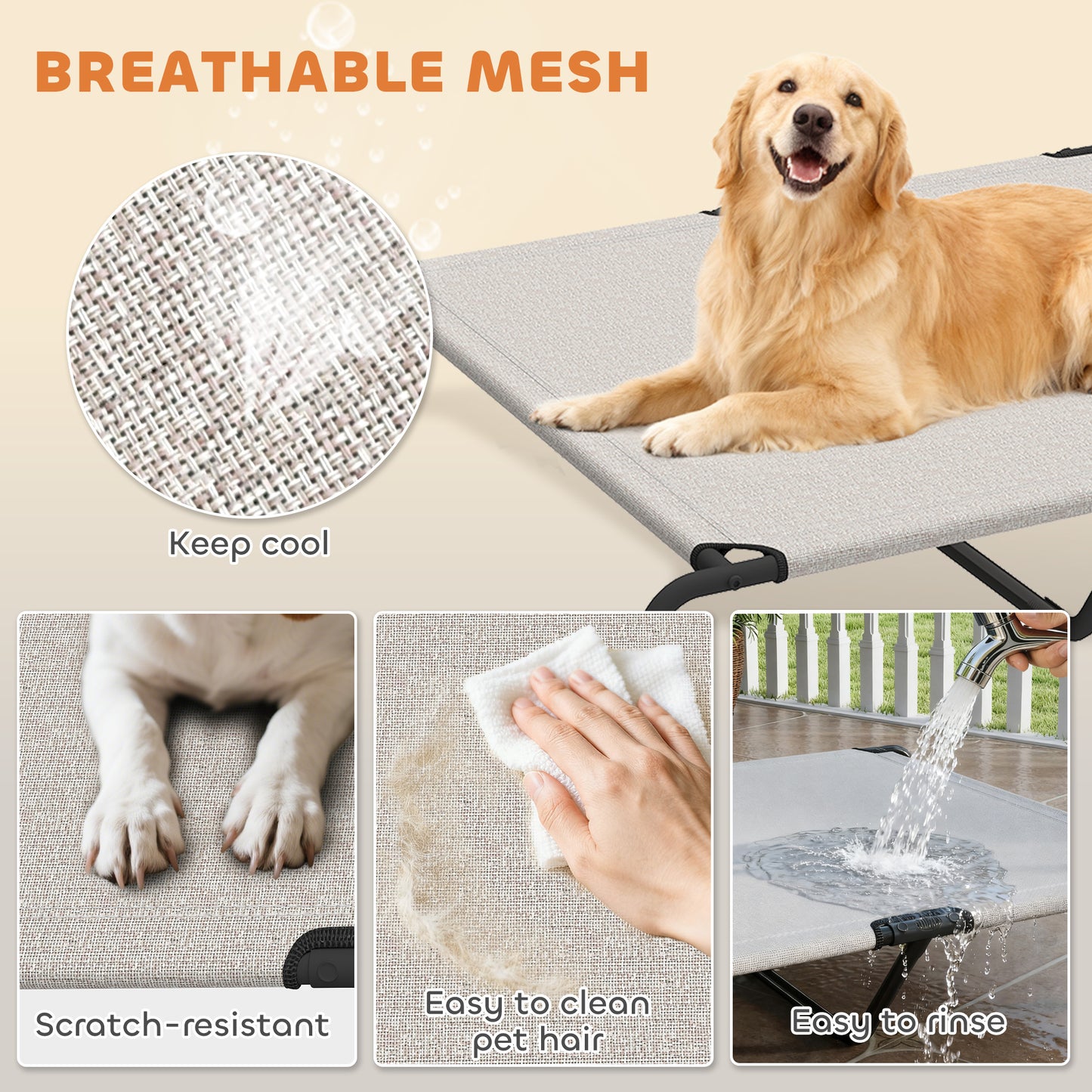 Elevated Dog Bed for Large Breeds Beige 60"L