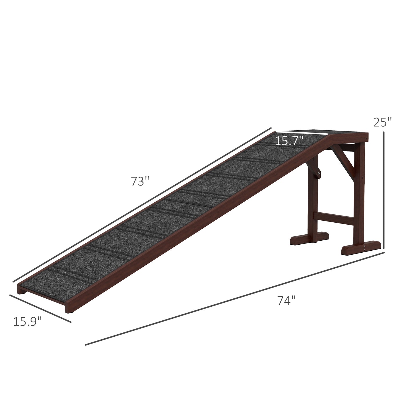 Dog Ramp for Bed, Pet Ramp for Dogs with Non-Slip Carpet and Top Platform, 74" x 16" x 25", Brown